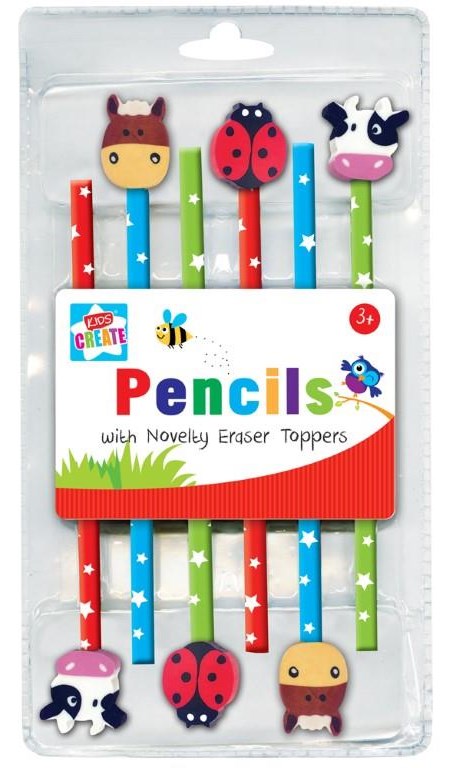 "6 Pencils & Eraser Toppers"