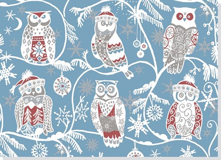 "Santa Owls", Julekort m/eng. tekst 20 kort/