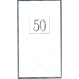"50 år" hvitt kort m/sølvkant, dobbelt kort