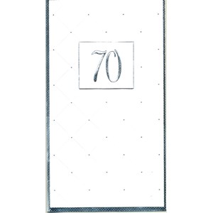"70 år" hvitt kort m/sølvkant.