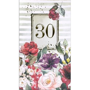 "30 år", blomster og gullfoliert, dobbelt kort