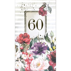 "60 år", blomster og gullfoliert, dobbelt kort