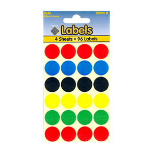 Fargede runde etiketter, 18 mm, 96 stk