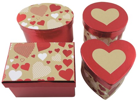 "Red Hearts Foil Finish" Gaveesker 4-pakning