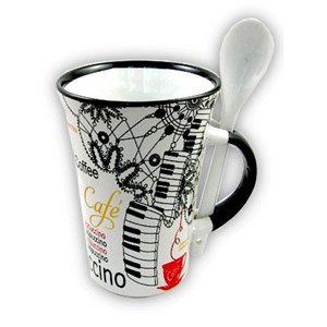 "Piano", Kaffekrus med skje, hvit
