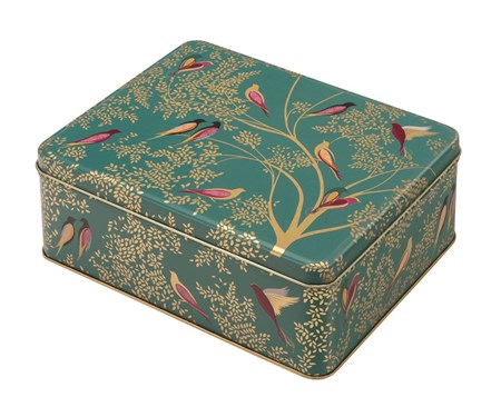 "Sara Miller - Green Birds" Deep Rectangular Tin