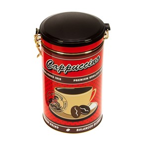 "Cappuccino rød" rund metall-boks,
