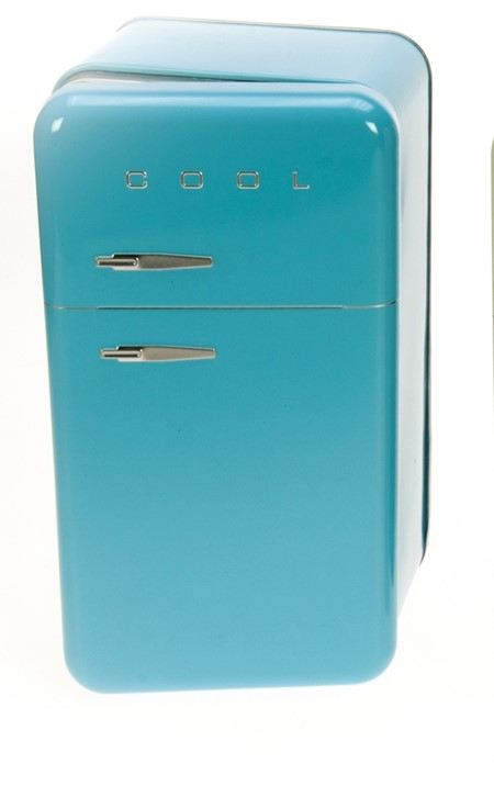 "Retro kjøleskap" blå, metall-eske