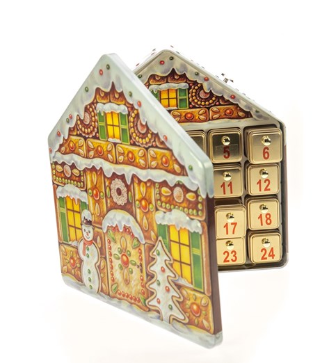 Adventskalender "Pepperkakehus" med spilledåse