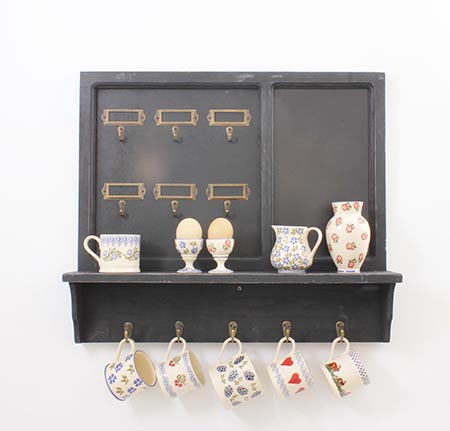 Key Chalkboard Shelf With 5 Hooks Grey