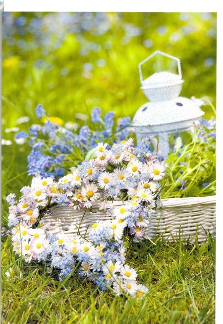 "Prestekrager i hjertkrans m/glitter" Dobbelt blomsterkort