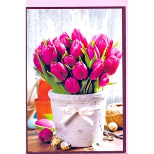 "Rosa tulipaner i krukke" Dobbelt blomsterkort m/rosa konv.