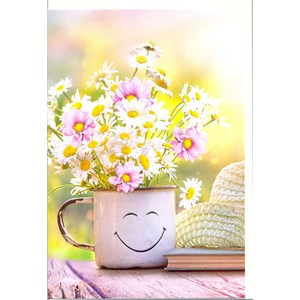 "Prestekrager i kopp med smilefjes", Dobbelt blomsterkort