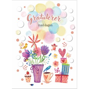 "Gratulerer med dagen" Dobbelt preget kort - Blomstervase