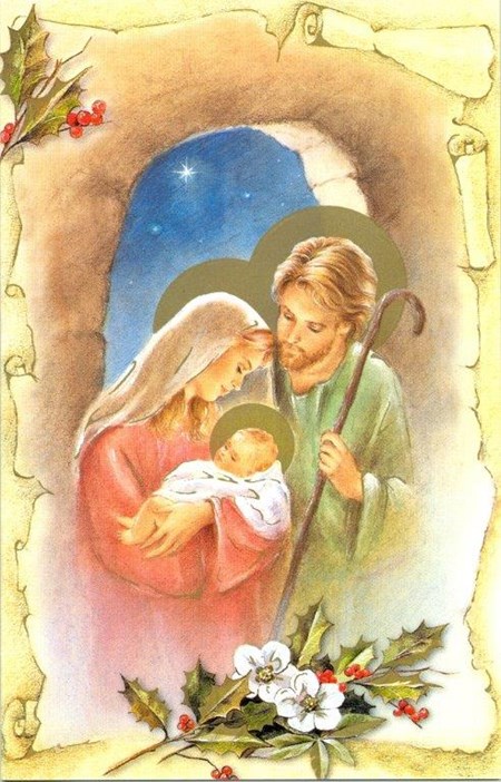 Dobbelt julekort,  "Josef, Maria og Jesusbarnet"
