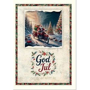 "God Jul og Godt Nytt År" Dbt foliert kort - Nisse på MC