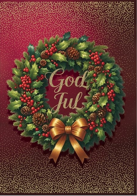 "God Jul" Dbt foliert kort - Julekrans, innv.tekst