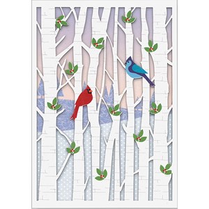 "Birds in Birches", Laser, Julekort m/engels