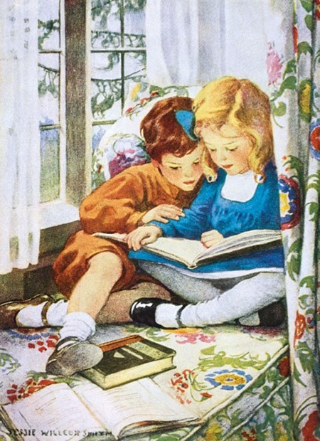 "Children Reading" Dobbelt kunstkort