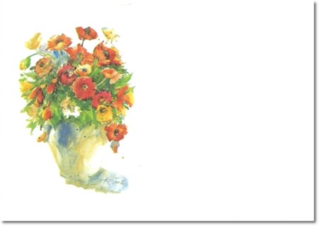 Visittkort, små, Røde blomster i vase, pk.a 8 stk.