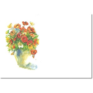 Visittkort, små, Røde blomster i vase, pk.a 8 stk.