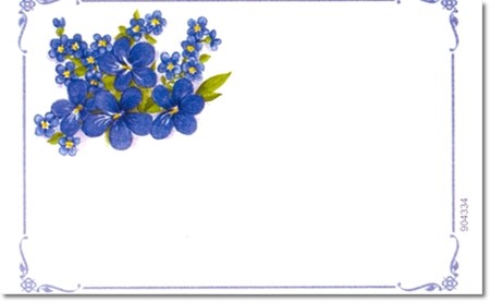 Visittkort, små, Blå blomster i ramme, pk.a 8 stk.