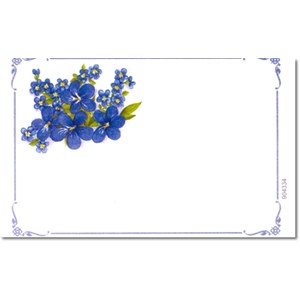 Visittkort, små, Blå blomster i ramme, pk.a 8 stk.