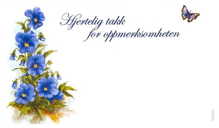 Visittkort, Hjertelig takk for oppmerksomheten, pk. a 8 stk.