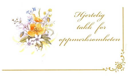 Visittkort, Hjertelig takk for oppmerksomheten, pk. a 8 stk.