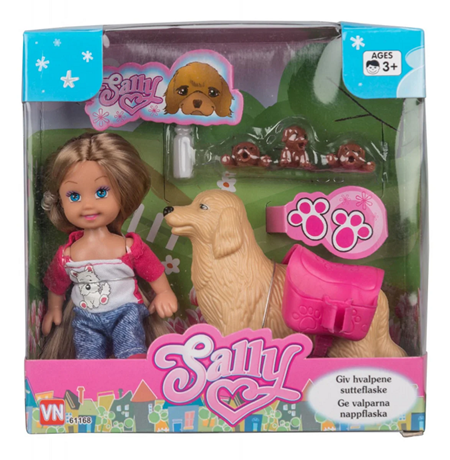 Sally dukke m/hund og tilbehør