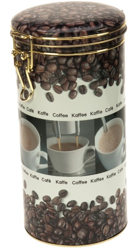 "Coffeetime" Rund kilo metallboks m/klipslokk