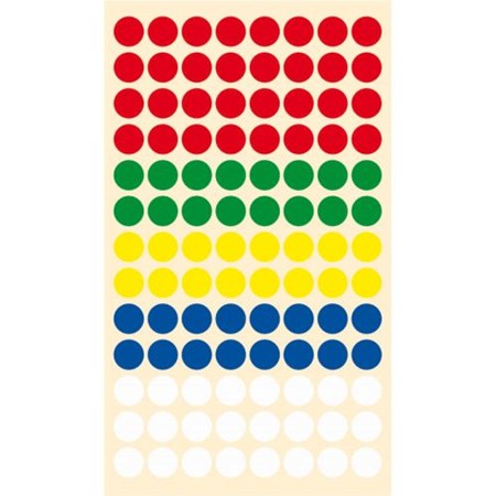 Fargede runde etiketter, 8 mm, 416 stk