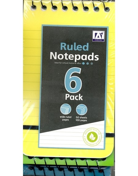 Notisblokker, pakke m/6 stk., assorterte farger