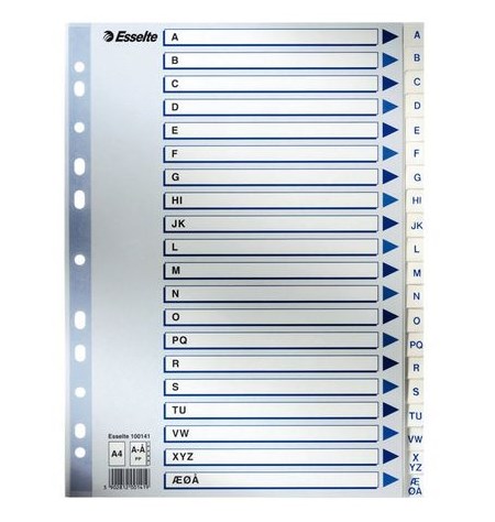 Register ESSELTE A4 plast A-Å blå/hvit