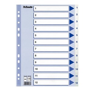 Register ESSELTE A4 plast 1-12 blå/hvit