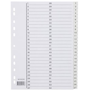Register plast m/indeksark A4 1-54 hvit