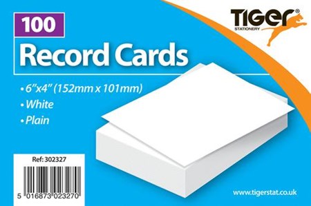 Kartotek-kort, ulinjert hvite (100 stk), 152 x 101 mm