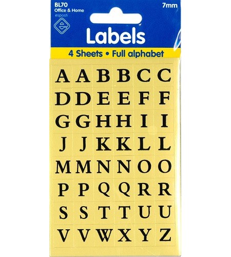 Bokstav-stickers, sort på gull, 7mm