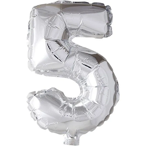 Folieballong, sølv, 5, H: 41 cm, 1 stk.