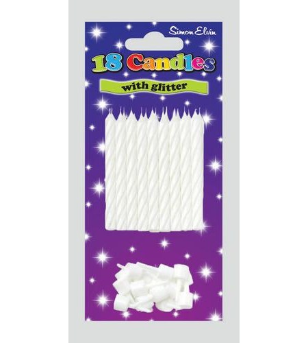 "18 Candles with Glitter, White"