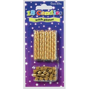 "18 Candles with Glitter, Gold"