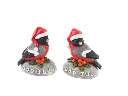 Dompap på stein m/tekst "God Jul"