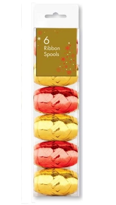 "6 Ribbon Spools", Gold & Red