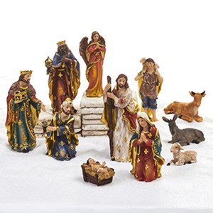 Julekrybbe, med 11 figurer, poly.3-14cm