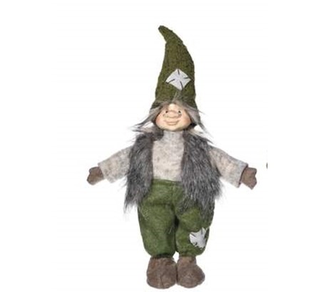 Nissegutt m/pelsvest H43 cm grønn.