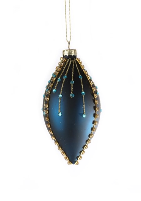 Julekule "Blue Jewel Glass Drop", 13 cm dråpeformet