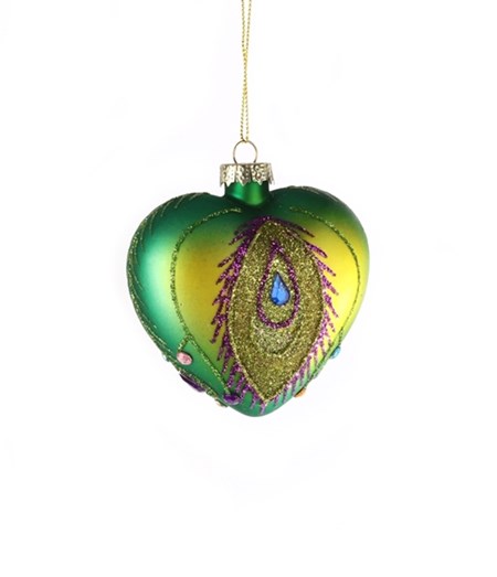 Julekule "Peacock Jewel Glass Heart", 8,8 cm