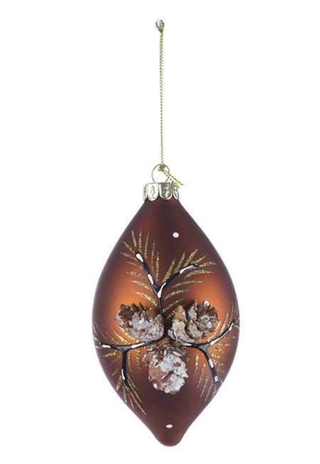 Julekule "Chestnut Cone Glass Drop", 13 cm, dråpeformet
