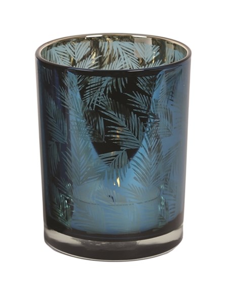 "Metallic Leaf Blue" Te-lys holder 12,5 cm