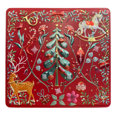 "X-mas Ornaments, rød" Kvadratisk metallboks